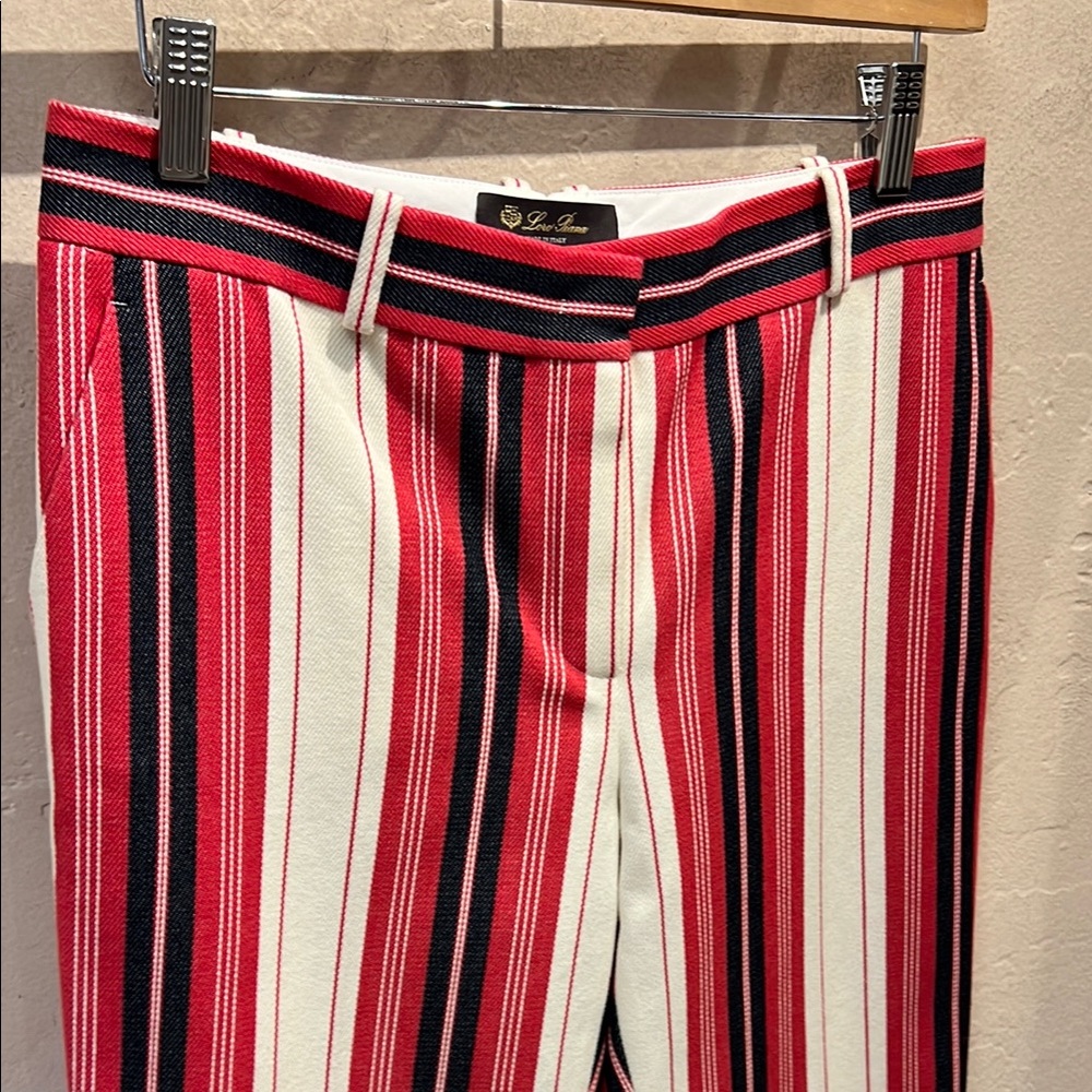 Loro Piana Red and Black Vertical Striped Trousers